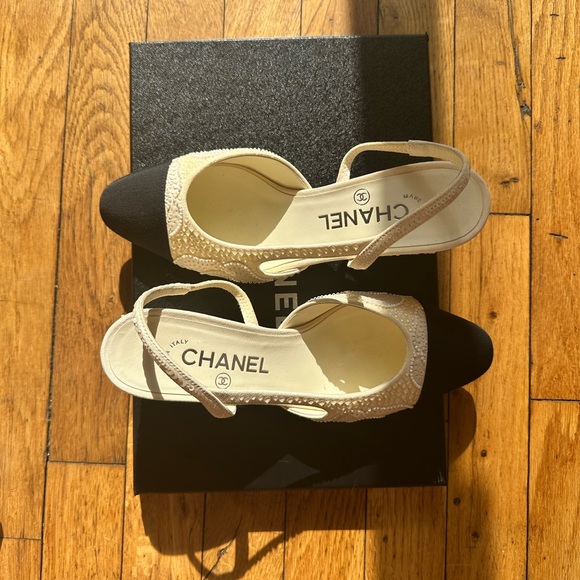 Chanel cream pearl beaded sequin bridal slingback limited edition 36.5 - Picture 3 of 10